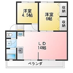 第2田中ハイツフェリシダ2 2LDKの間取図画像