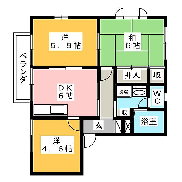 新日テツハイムXI ｜愛知県清須市清洲本町(賃貸アパート3K・2階・50.60㎡)の写真 その2