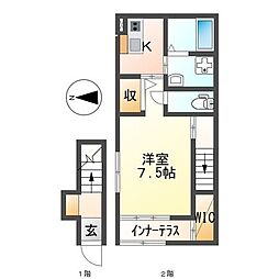ロージー 2階1Kの間取り