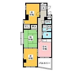 アーサー須ヶ口II 3階3DKの間取り