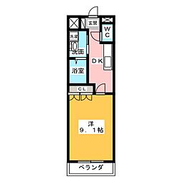 アイハウス 1Kの間取図画像