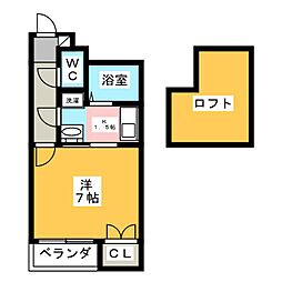 ベルハウス2 1Kの間取図画像
