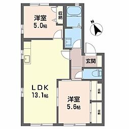 ルミナスA棟 2LDKの間取図画像