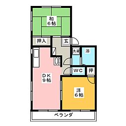 Y・ハイムフリューゲルB 2DKの間取図画像