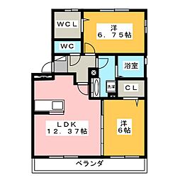 プールボヌール 2LDKの間取図画像