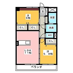 エスペランサドミール 2LDKの間取図画像