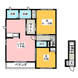 グリーンパークB 2LDKの間取図画像