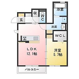 アンバーコート文津 1LDKの間取図画像
