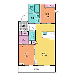アレービアン 2階2LDKの間取り