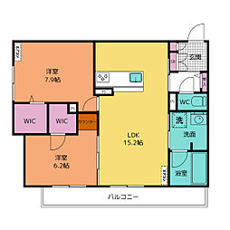アレービアン 3階2LDKの間取り