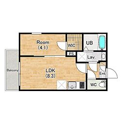 ジーメゾン草刈エルペシア 1階1LDKの間取り