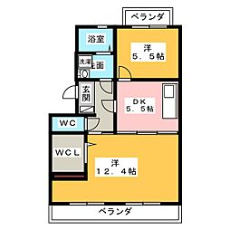 パークサイドマンション 4階2LDKの間取り