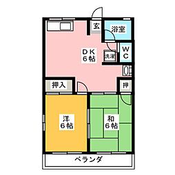 シティハイム第2コーポエム 2DKの間取図画像