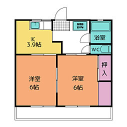 コーポ阪野 2Kの間取図画像