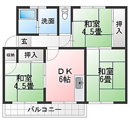 洞ケ山住宅1棟 3DKの間取図画像