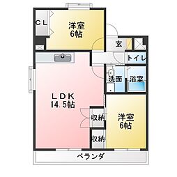 クレール東海 2LDKの間取図画像