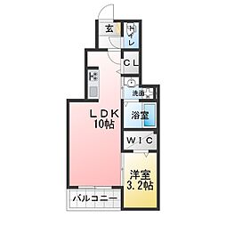 クレッシェンド石ヶ瀬A 1LDKの間取図画像