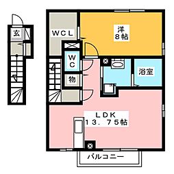 クレストヒルズB 1LDKの間取図画像