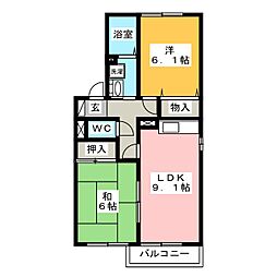 セジュール富貴ノ台 2DKの間取図画像