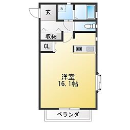 イーハトーブA ワンルームの間取図画像