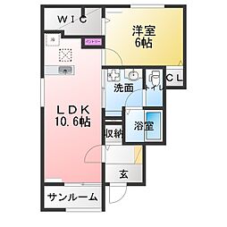 パーシモンIII 1LDKの間取図画像