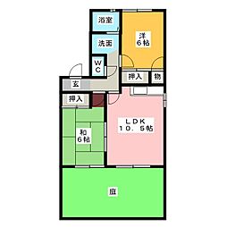 エヴァグリーンハウスB棟 2LDKの間取図画像