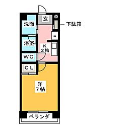 ラフィネ多屋III 2階1Kの間取り