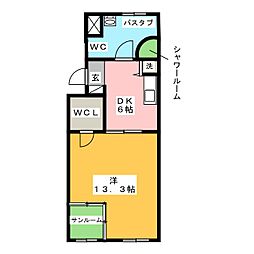 レインボーカーサ巽が丘 1DKの間取図画像