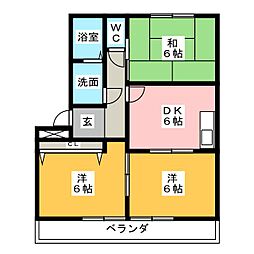 スカイハイムNo.2 3DKの間取図画像