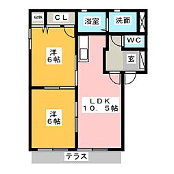 サンハウス朝倉1 2LDKの間取図画像