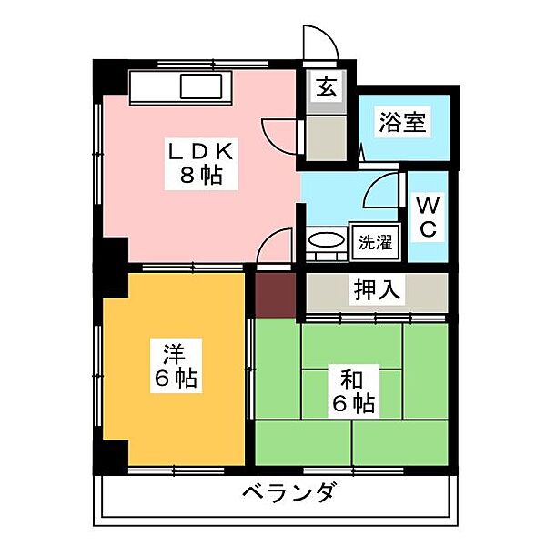 レインボー桜井Ｂ棟 ｜愛知県岩倉市稲荷町羽根(賃貸マンション2DK・2階・44.55㎡)の写真 その2