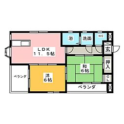 シェ・ピュール 2LDKの間取図画像