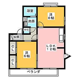グランドメゾンアサノA棟 2LDKの間取図画像
