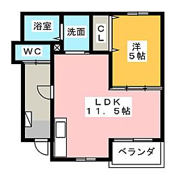 プラシード5 1LDKの間取図画像