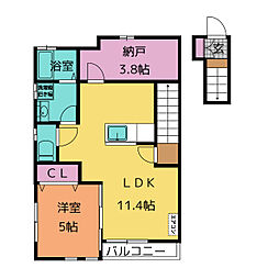 ヒルズノムラ 2階1LDKの間取り