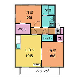 ビューコートＡ棟 1階2LDKの間取り