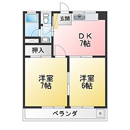 二村台近藤ハイツ 2DKの間取図画像