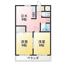 グランドステイ豊明 2DKの間取図画像
