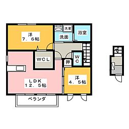 クオーレ 2階2LDKの間取り