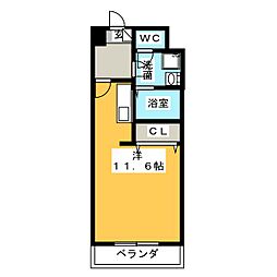 レジデンス新瀬戸 7階ワンルームの間取り