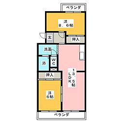 瀬戸口館 1階2LDKの間取り