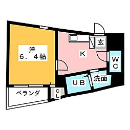 ドミールラフィネＹ・Ｋ 2階1Kの間取り