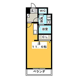 レジデンス新瀬戸 6階ワンルームの間取り