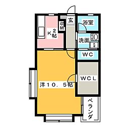 フローラルパレス 3階1Kの間取り