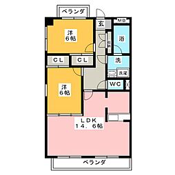 ロイヤルヒルズ 3階2LDKの間取り