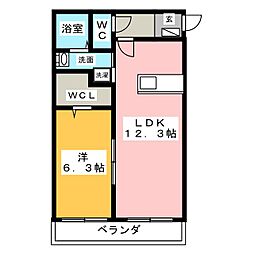 スカイビューヒルズ 1LDKの間取図画像