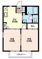 カモミール南 2DKの間取図画像