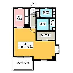 秀乃郷 1Kの間取図画像