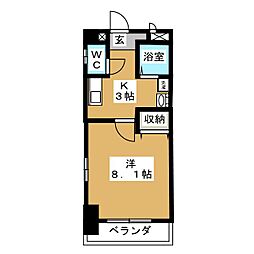 セレニール和合III 3階1Kの間取り