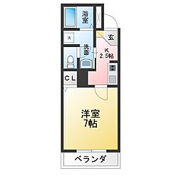 カントリーハウス宝 1Kの間取図画像